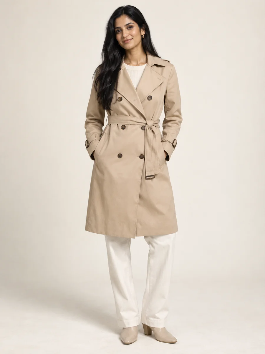 Belted Trench Coat — styled on an adult model