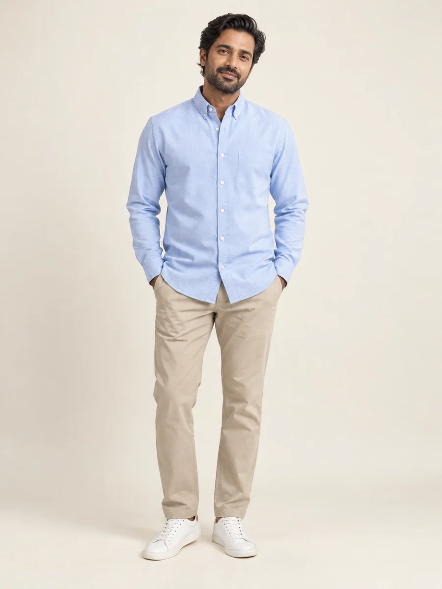 Oxford Button-Down Shirt — styled on an adult model