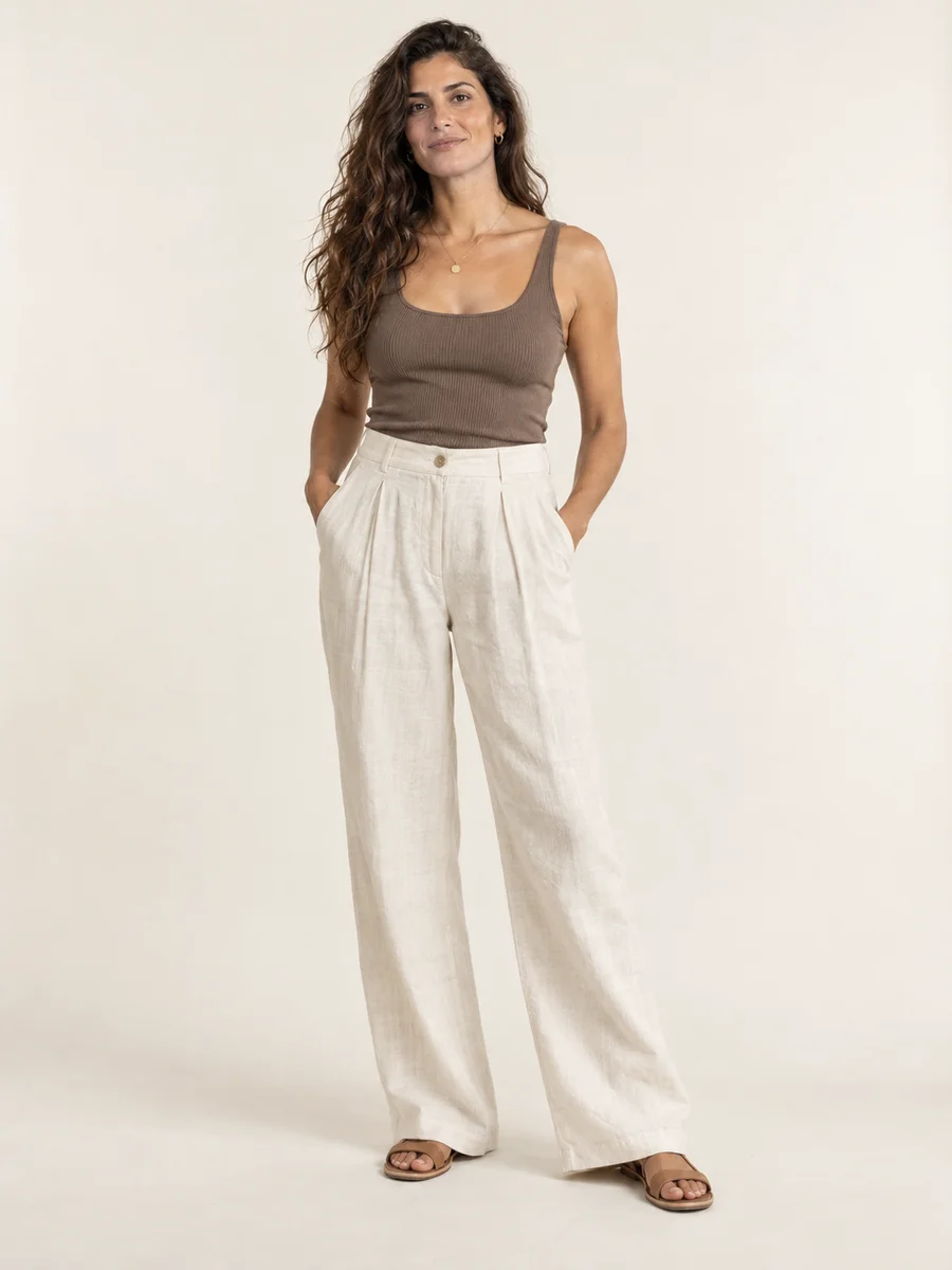 Wide-Leg Linen Trousers — styled on an adult model