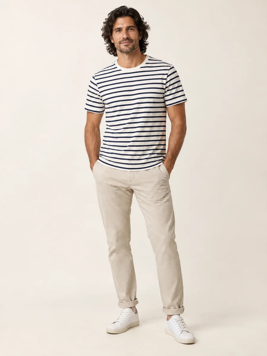 Harbour Stripe Tee — styled on an adult model