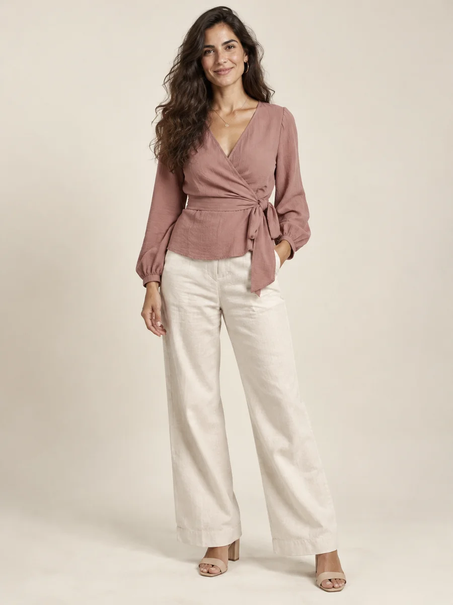 Soft Wrap Blouse — styled on an adult model