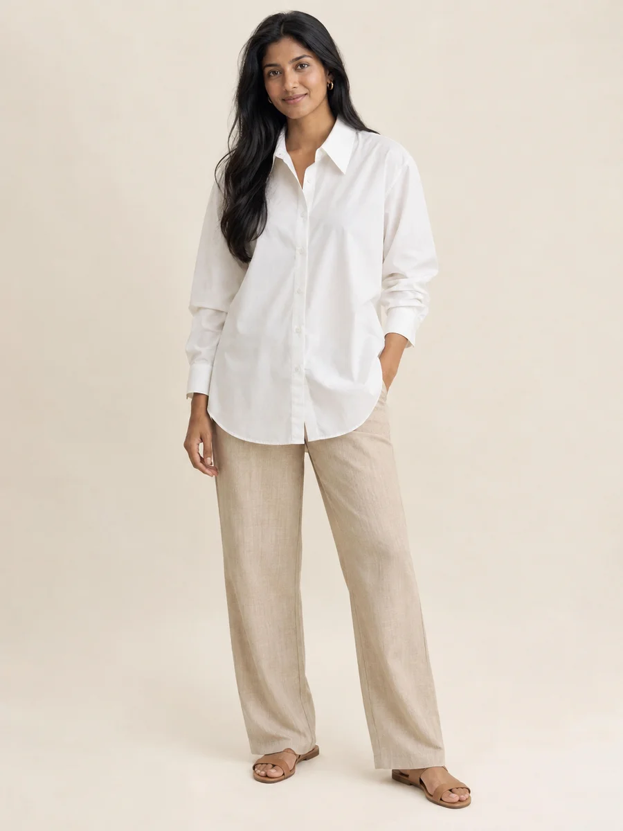 Relaxed Poplin Shirt — styled on an adult model